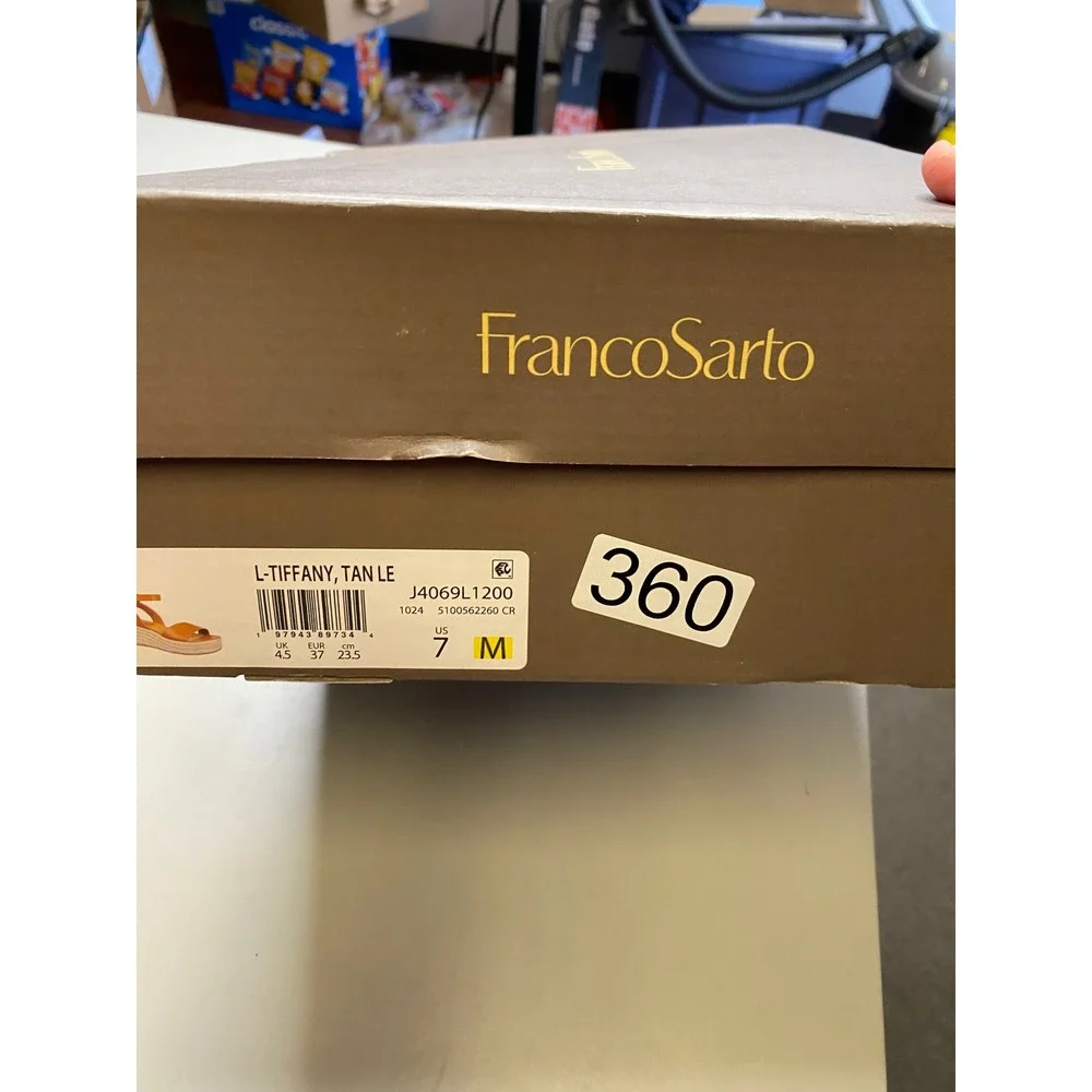 Franco Sarto Tiffany Tan Leather Espadrille Platform Wedge Sandals J4069L1200 7M